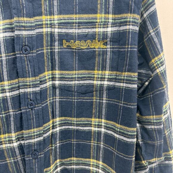 Tony Hawk Mens Medium Plaid Flannel Blue Yellow Skate Grunge Alt Wear Shirt EUC - Picture 2 of 6